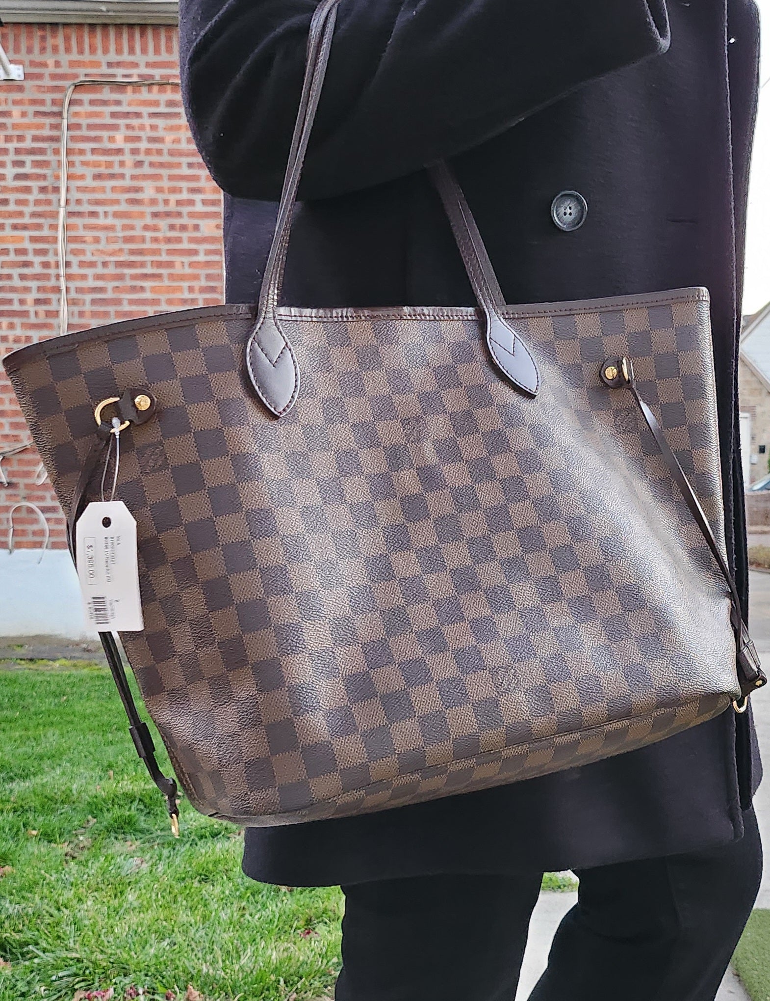 Stunning Louis Vuitton Neverfull MM Checkered Ebony Tote Bag